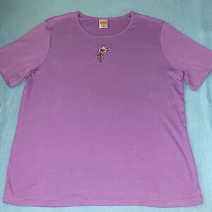 BLAIR floral embroidered short sleeve round neckline t-shirt purple NEW size L